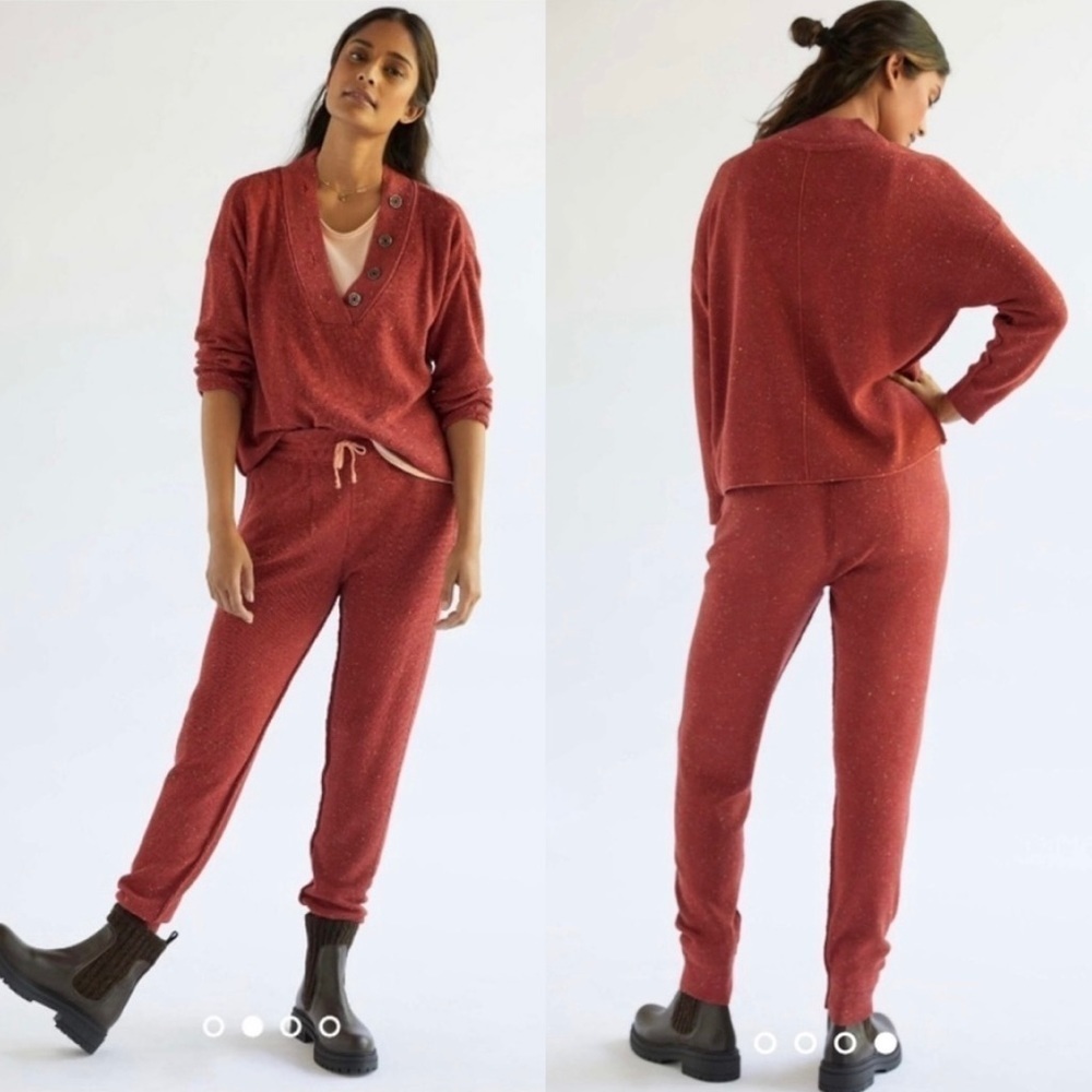 NWT Anthropologie Medium Daily Practice Lounge Set Red Wine Confetti 2 piece